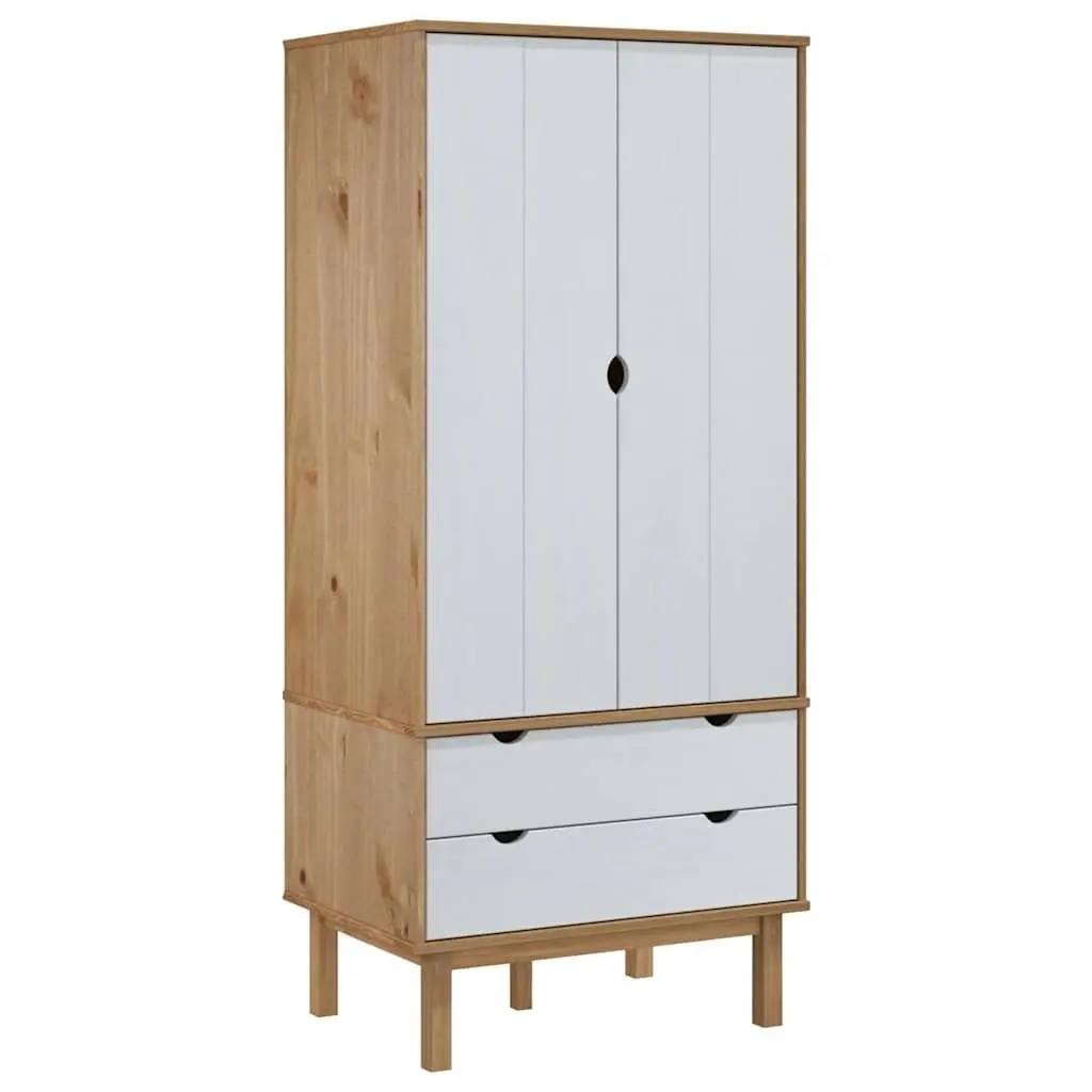 Wardrobe Brown and White 76.5x53x172 cm Solid Pine Wood 2 Drawers Storage Closet