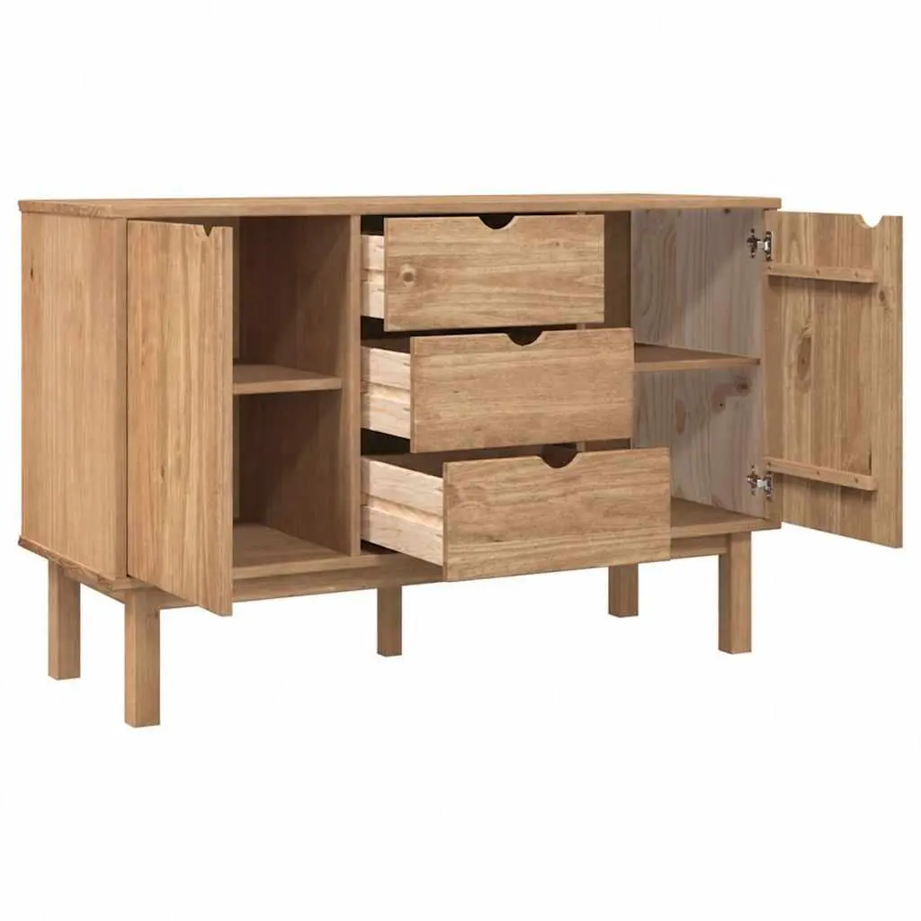 Solid Pine Wood Sideboard Storage 113.5 x 43 x 73 cm Brown