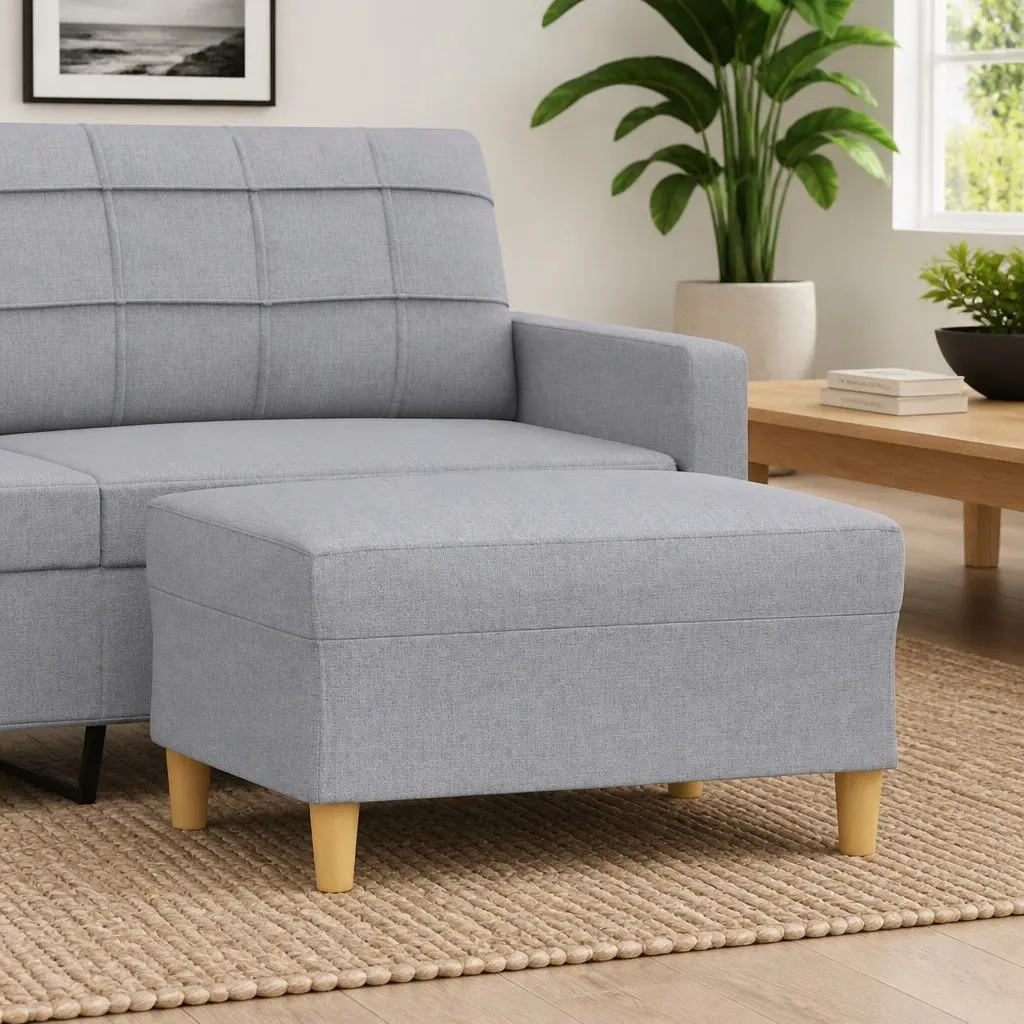 Footstool Light Grey 70x55x41cm Modern Fabric Foot Rest Ottoman