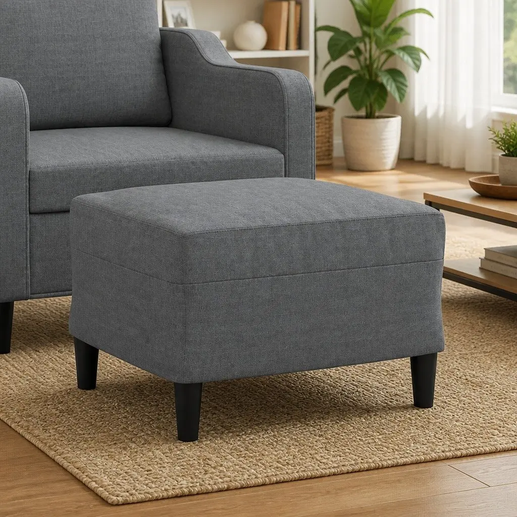 Ottoman Footstool Rest Seat Compact Grey Fabric Upholstered Living Room Furniture