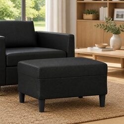 Practical Black Faux Leather Footstool for Everyday Use