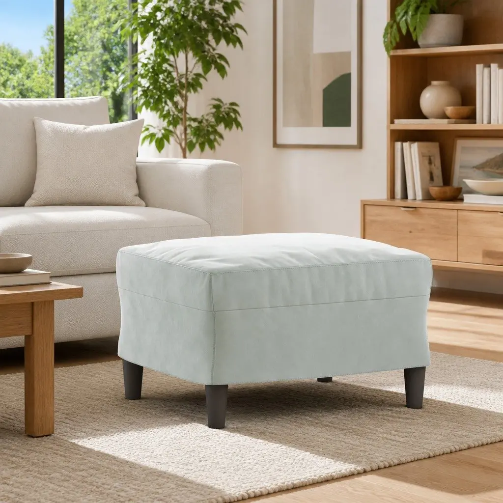 Grey Velvet Footstool with Sturdy Build