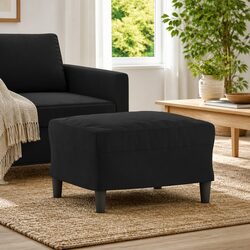 Comfortable Black Velvet Ottoman Footstool