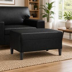 Footstool Black Faux Leather Modern Compact Furniture Living Room Rest Stool