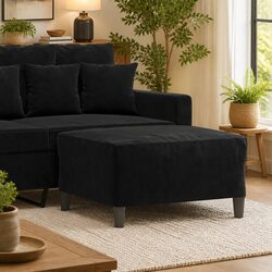 Footstool Black Velvet Ottoman Footrest Compact Furniture Living Room Relaxation