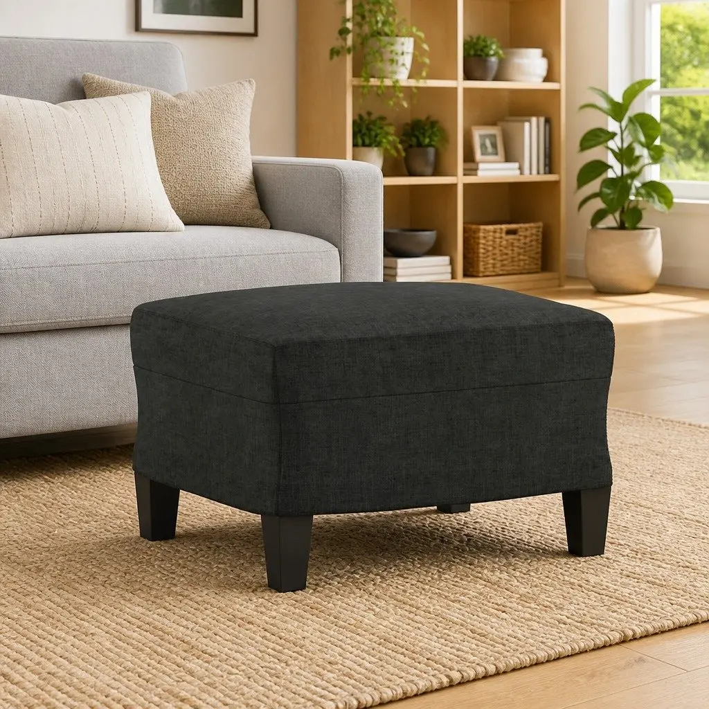 Black Fabric Footstool Foot Rest Ottoman Compact Living Room Bedroom Furniture