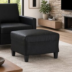 Footstool Black Faux Leather Ottoman Pouf Seat Rest Living Room Furniture