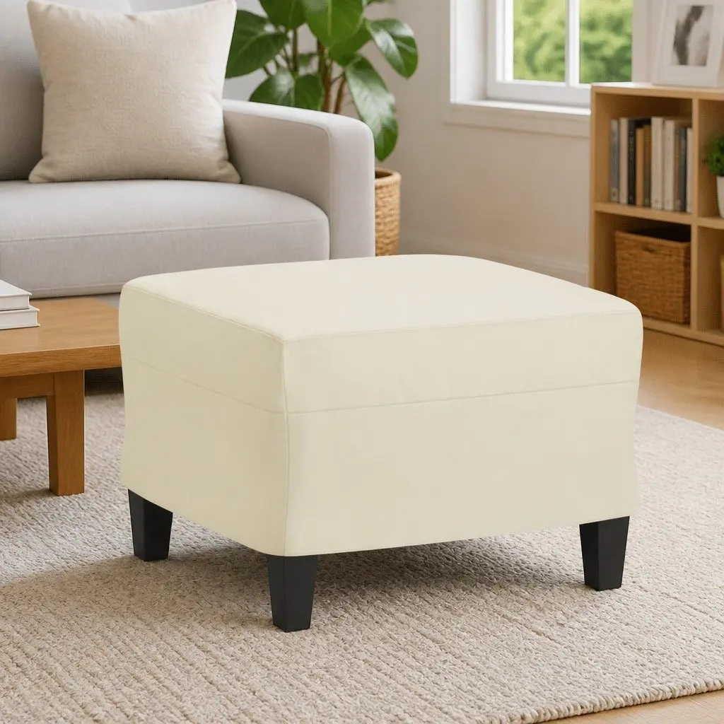 Cream Faux Leather Footstool