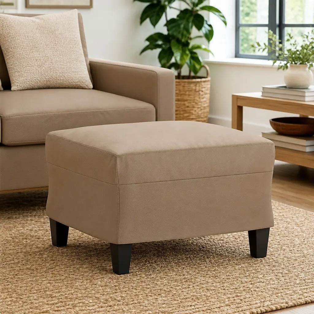 Brown Faux Leather Footstool