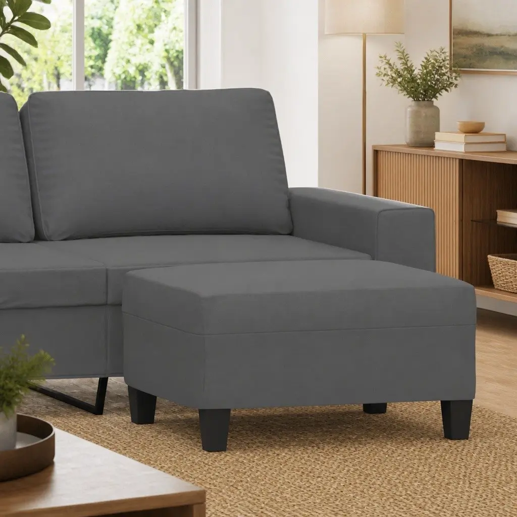 Grey Footstool Ottoman Upholstered Microfibre Fabric Compact Resting Stool