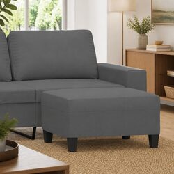 Grey Footstool Ottoman Upholstered Microfibre Fabric Compact Resting Stool