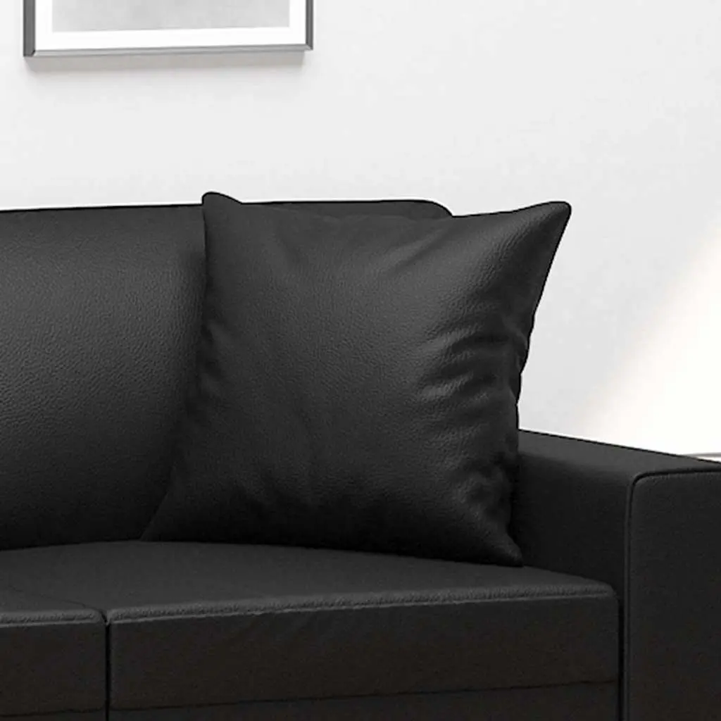 Throw Pillows Sofa Decor 40x40 cm Black Faux Leather 2 Piece