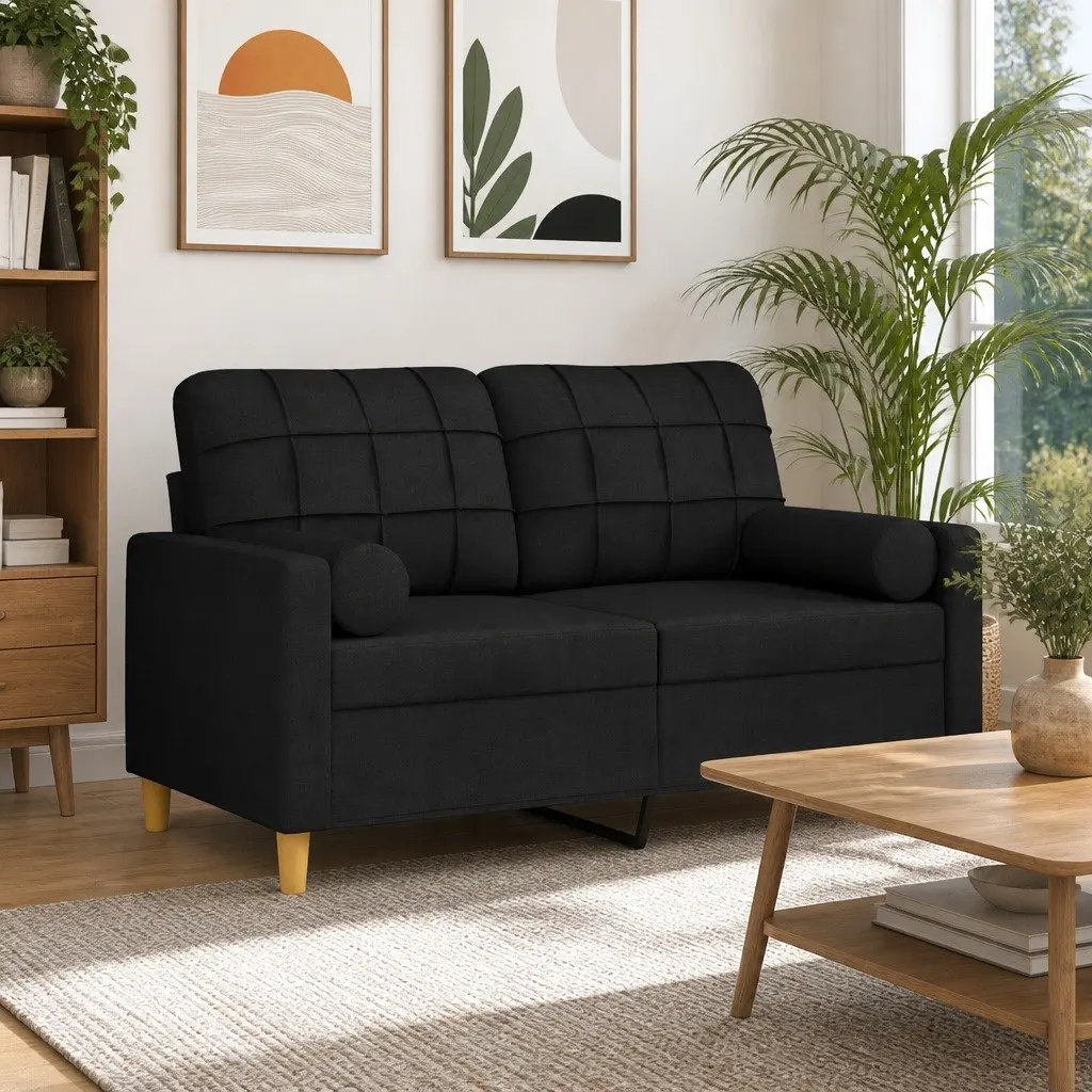 Throw Pillows Decorative Bolster Cylinder 15 cm x 50 cm Black 2 Piece