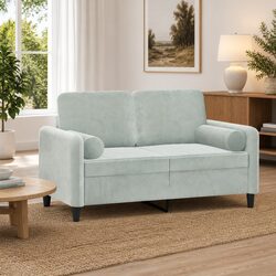 Practical Grey Velvet Cylinder Bolster Cushions - 2 pcs
