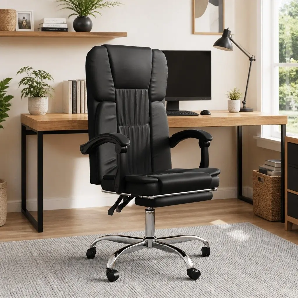 Black Faux Leather Swivel Desk Chair Adjustable Height Reclining Office Furniture