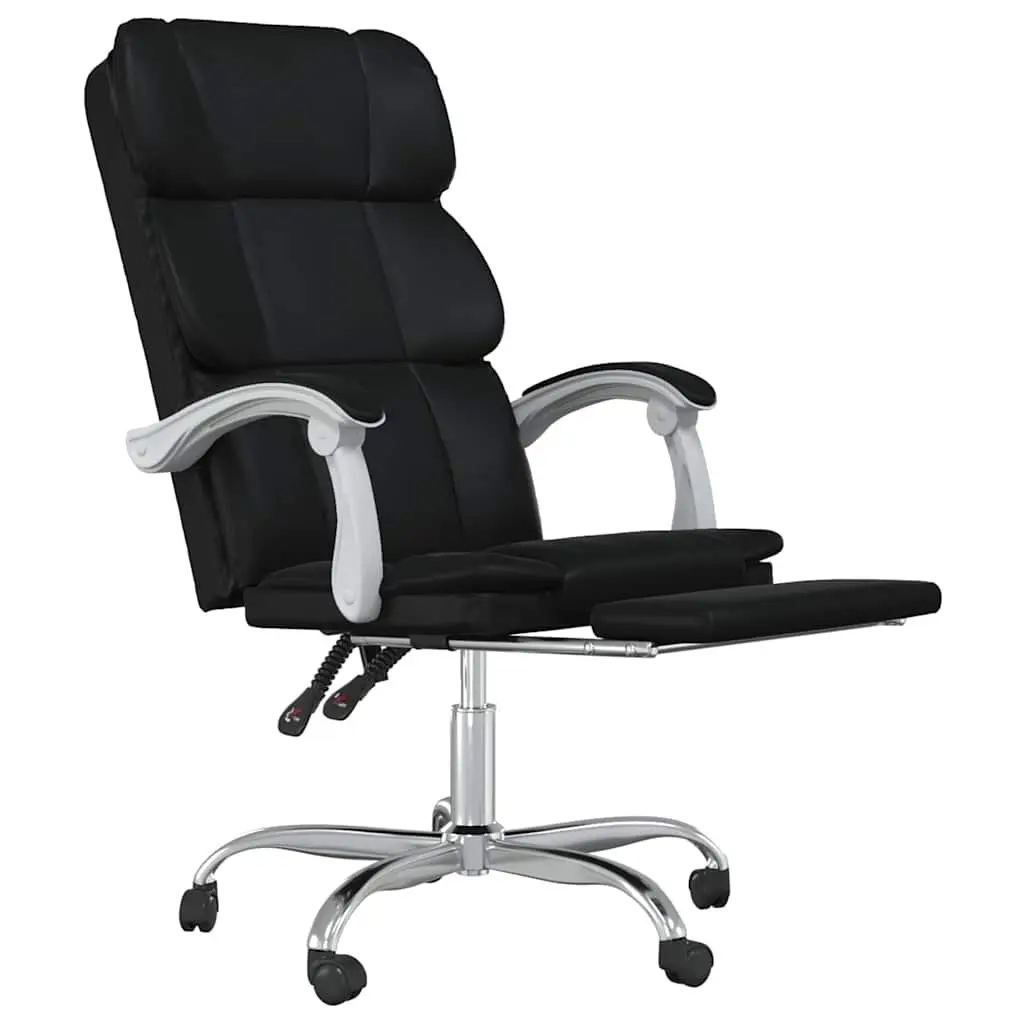 Reclining Office Chair Adjustable Backrest Height Swivel Black Faux Leather