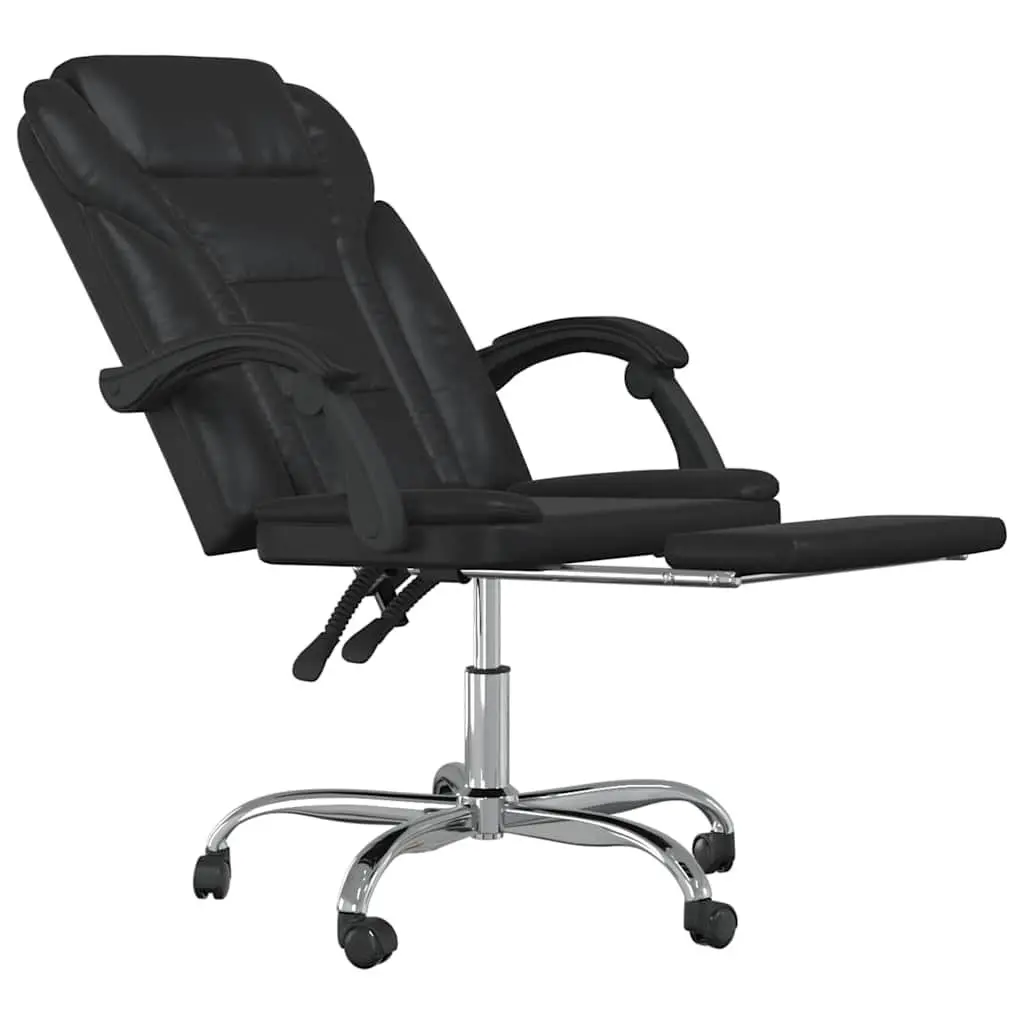 Office Chair Black Faux Leather Recliner Adjustable Backrest Swivel Desk Seat