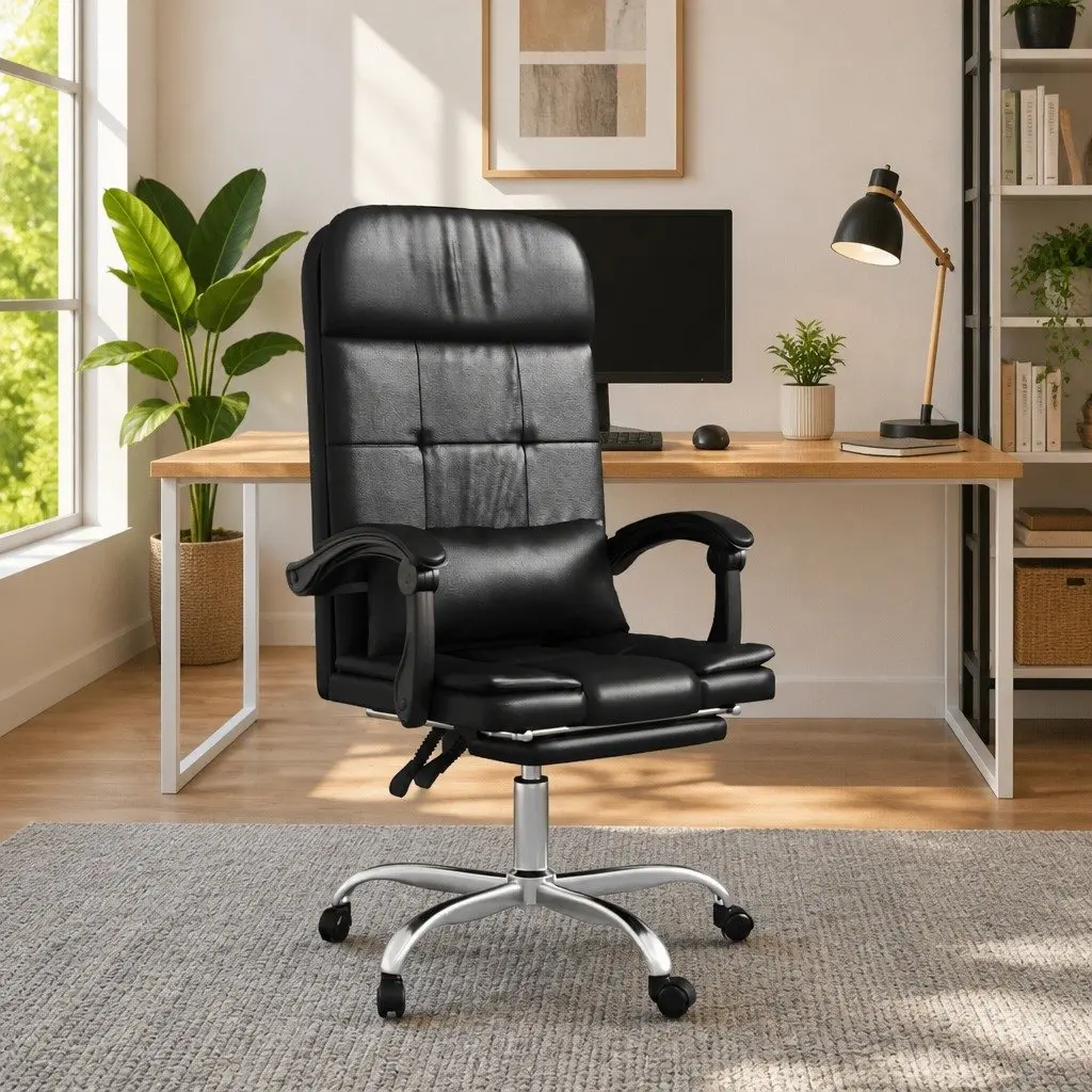 Massage Reclining Office Chair Adjustable Backrest Black Faux Leather