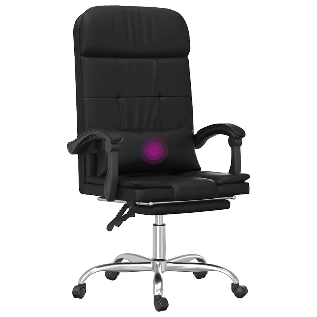 Massage Reclining Office Chair Adjustable Backrest Black Faux Leather