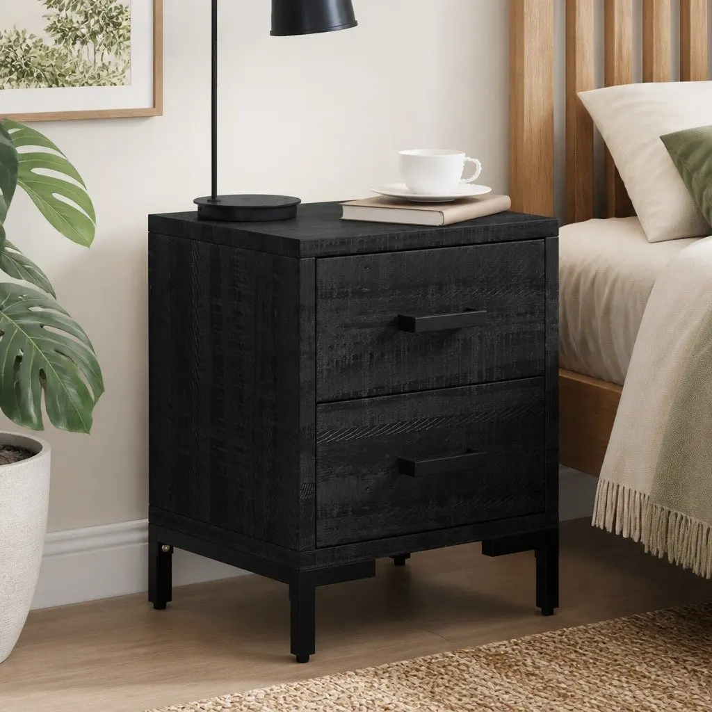 Bedside Cabinet Storage Drawers 36x30x45 cm Black Solid Pinewood