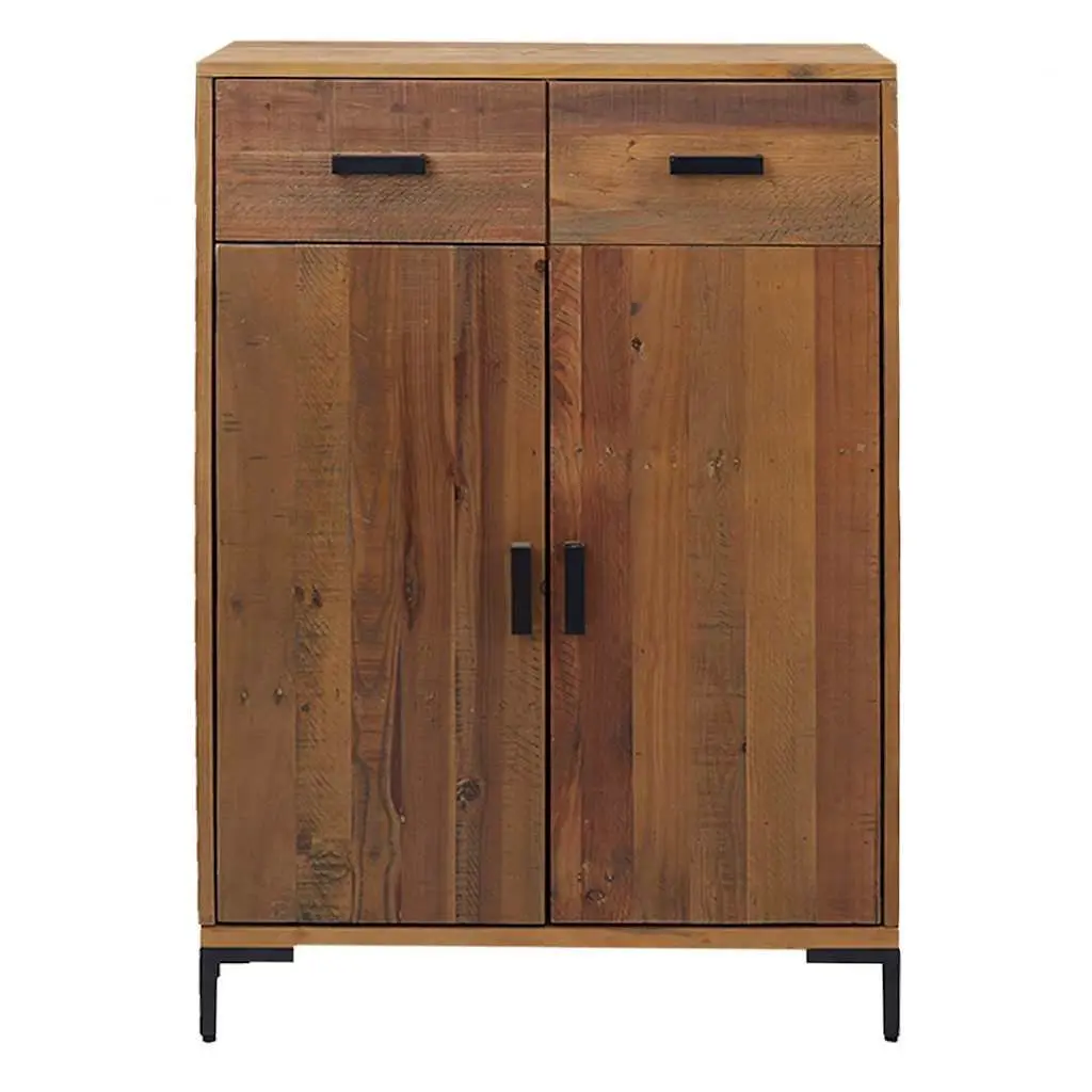 Shoe Rack Storage Cabinet 75x40x110 cm Brown Solid Pinewood with 2 Drawers