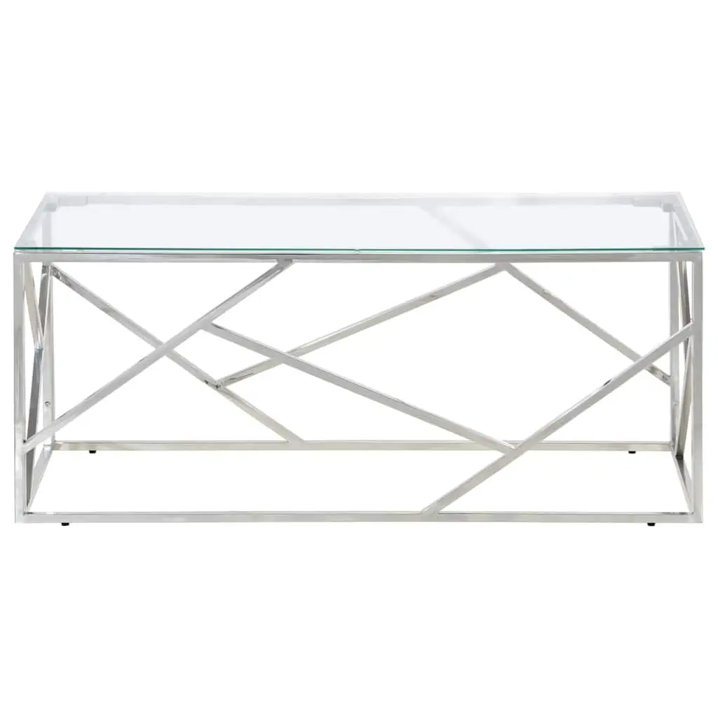 Coffee Table Modern Accent Silver Stainless Steel Frame Tempered Glass Top