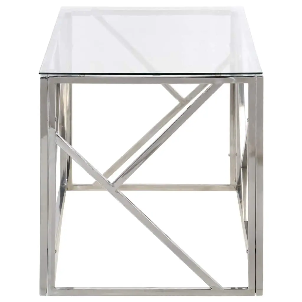 Coffee Table Modern Accent Silver Stainless Steel Frame Tempered Glass Top
