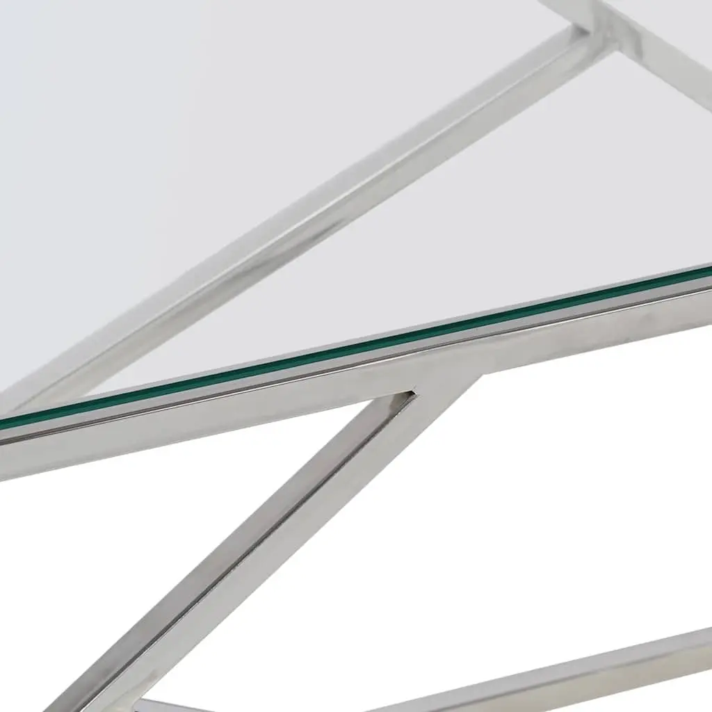 Coffee Table Modern Accent Silver Stainless Steel Frame Tempered Glass Top