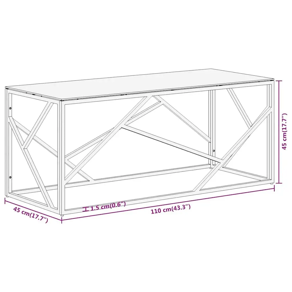Coffee Table Modern Accent Silver Stainless Steel Frame Tempered Glass Top