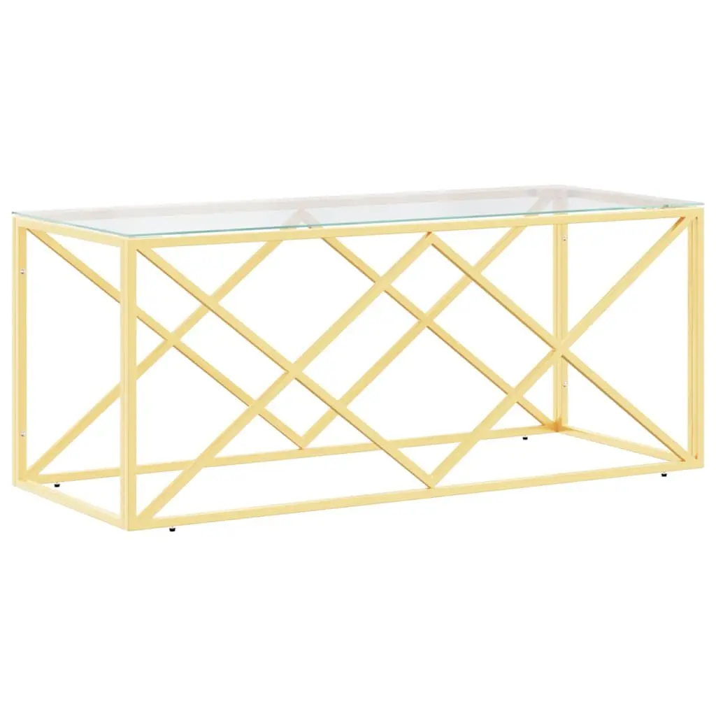 Coffee Table Gold Frame Glass Top Living Room Accent Furniture 110 x 45 x 45 cm