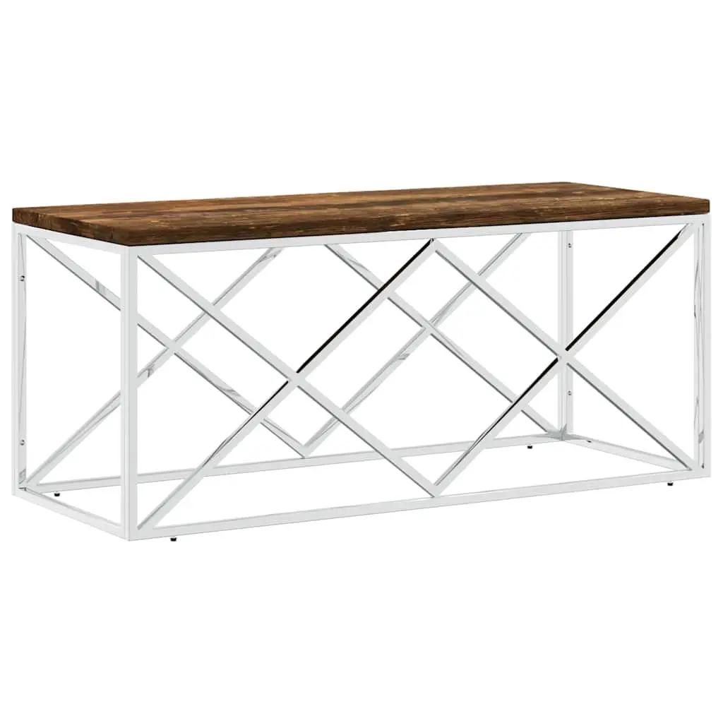 Coffee Table Solid Reclaimed Wood Stainless Steel Frame Living Room Accent