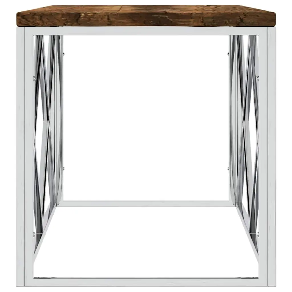 Coffee Table Solid Reclaimed Wood Stainless Steel Frame Living Room Accent