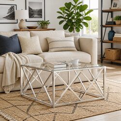 Practical Silver Coffee Table with Durable Glass Top