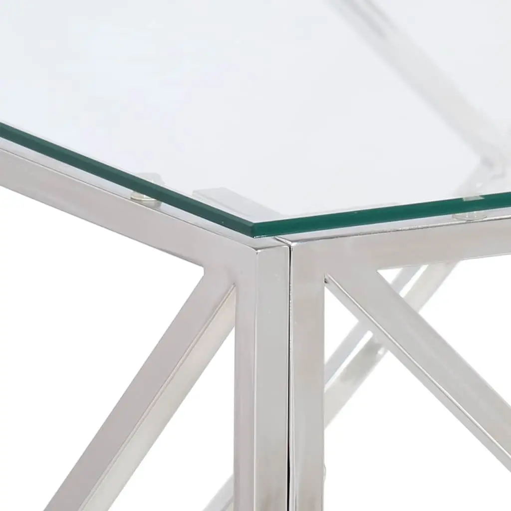 Coffee Table Modern Accent Silver Stainless Steel Frame Tempered Glass Top