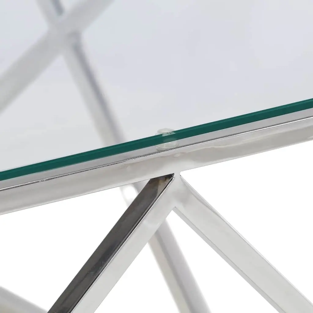 Coffee Table Modern Accent Silver Stainless Steel Frame Tempered Glass Top