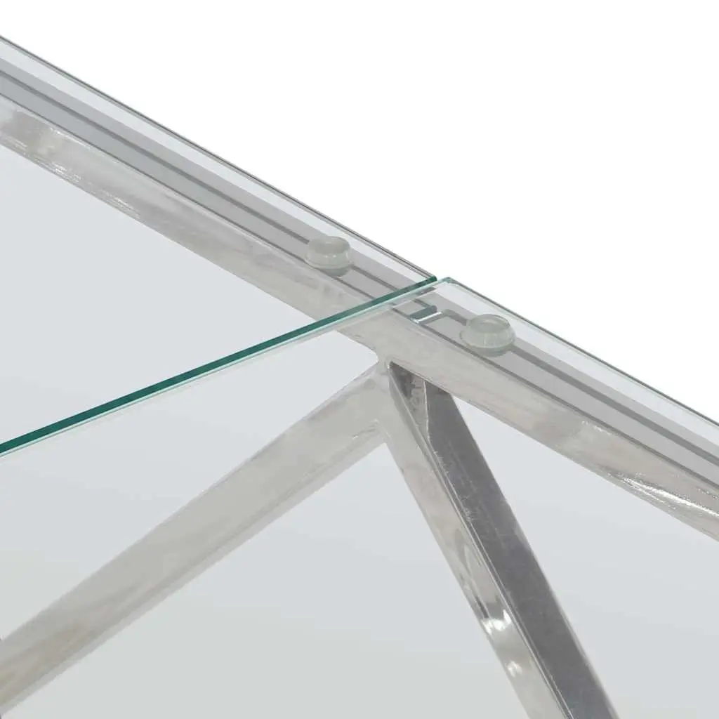 Coffee Table Modern Accent Silver Stainless Steel Frame Tempered Glass Top