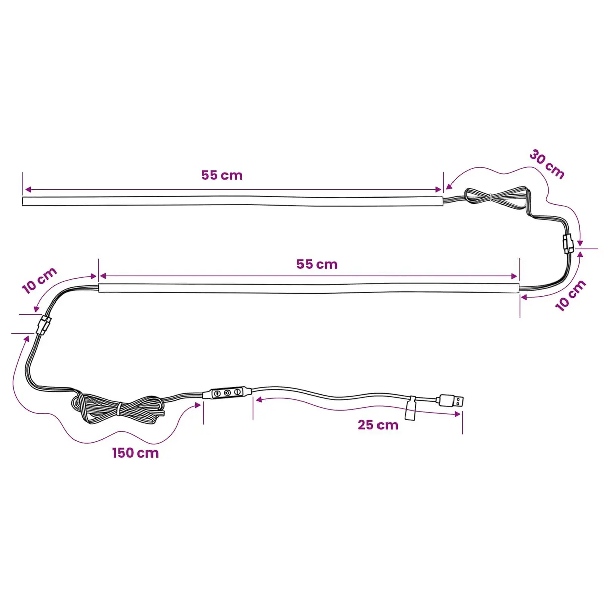 LED Strip Lights Accent Lighting 180 cm Black 2 pcs SMD5050 USB Indoor