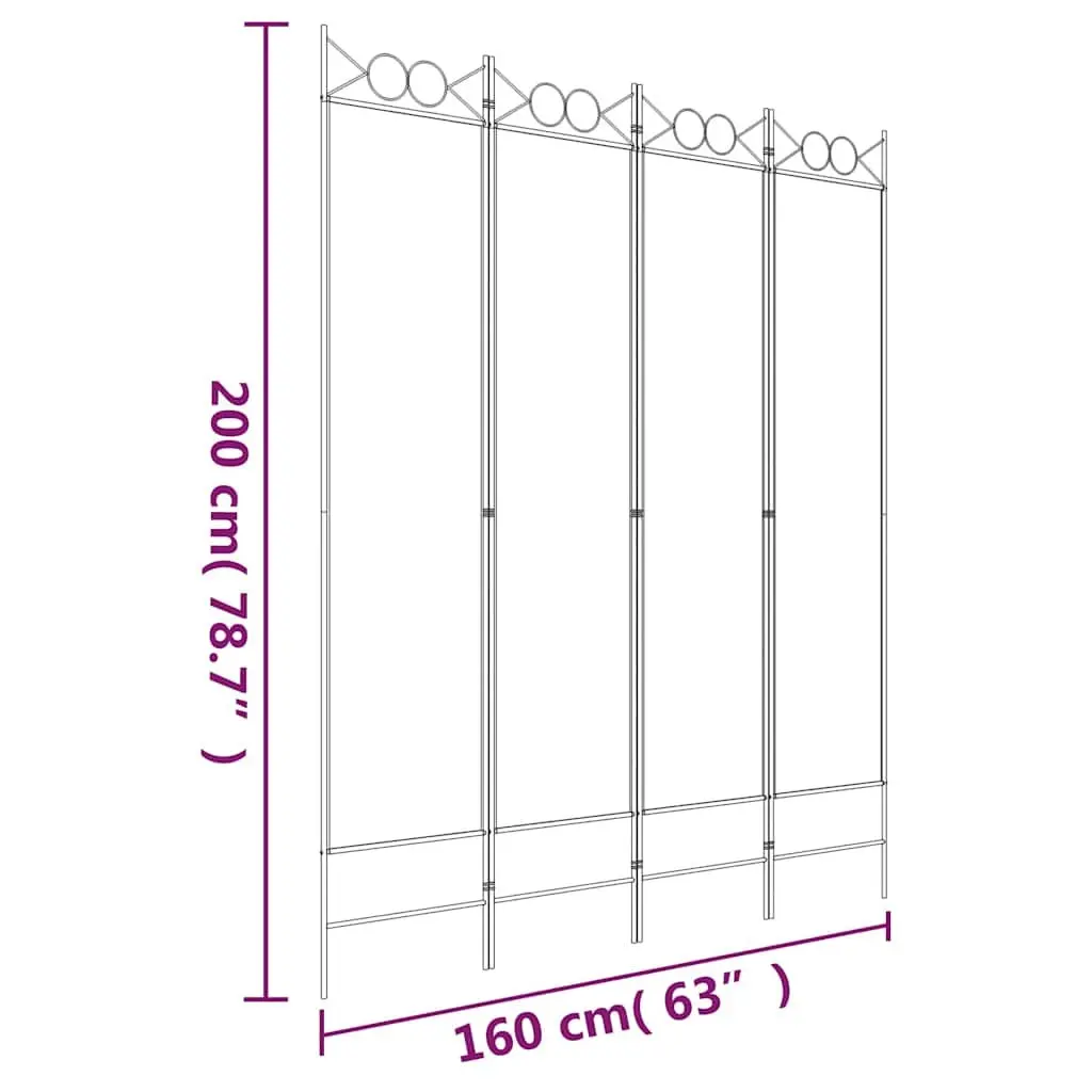 4-Panel Room Divider Screen Foldable Partition Wall Privacy 160x200cm Fabric Black