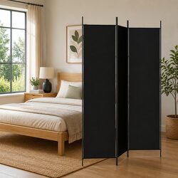 3-Panel Room Divider Screen Foldable Fabric Privacy Partition Black 150x200cm
