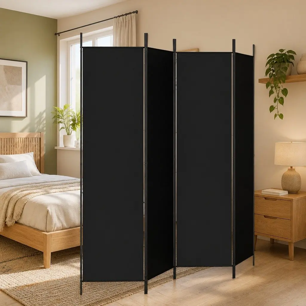 4-Panel Room Divider Screen Privacy Partition 200x200cm Black Fabric