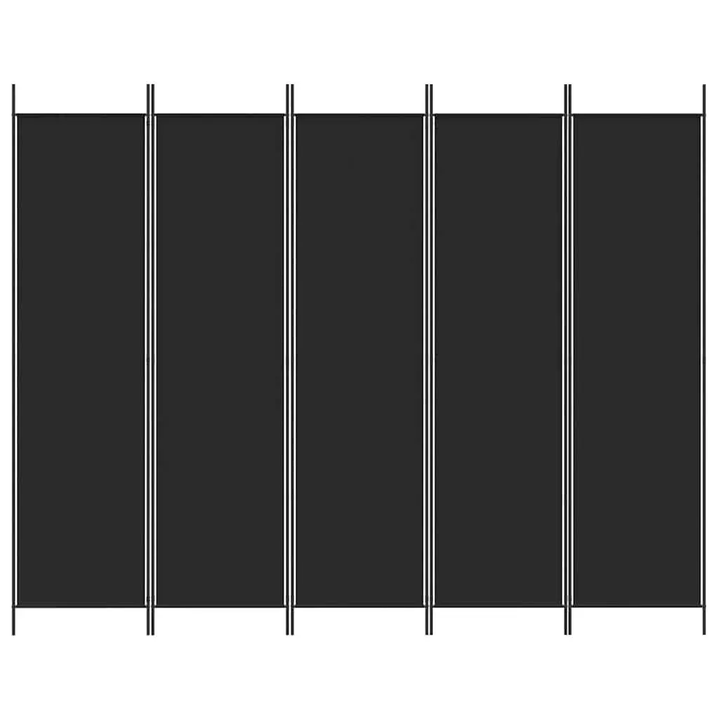 5-Panel Room Divider Folding Privacy Screen Black Fabric 250 x 200 cm
