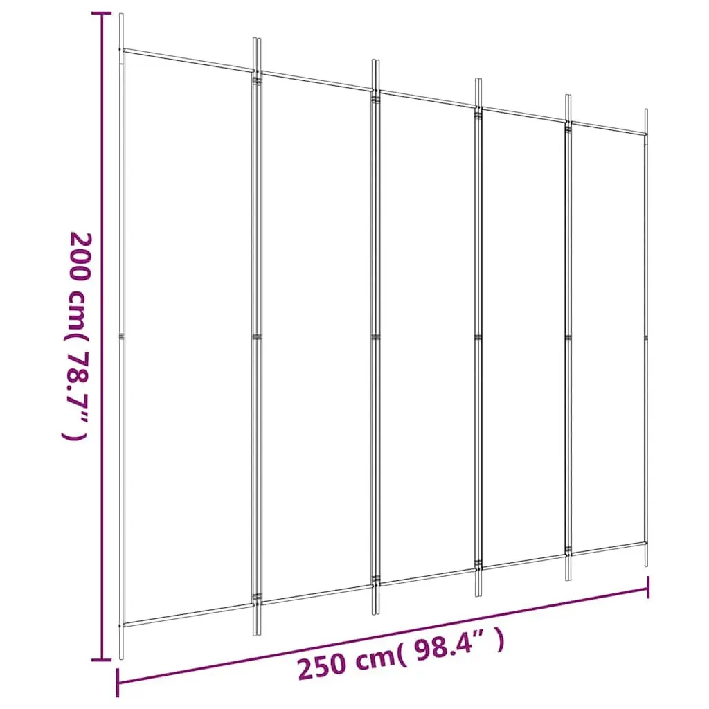 5-Panel Room Divider Folding Privacy Screen Black Fabric 250 x 200 cm
