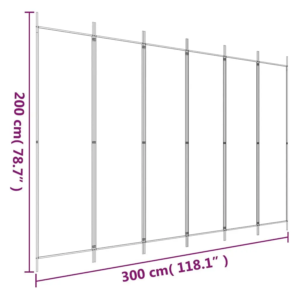 6-Panel Room Divider Folding Privacy Screen 300x200 cm White