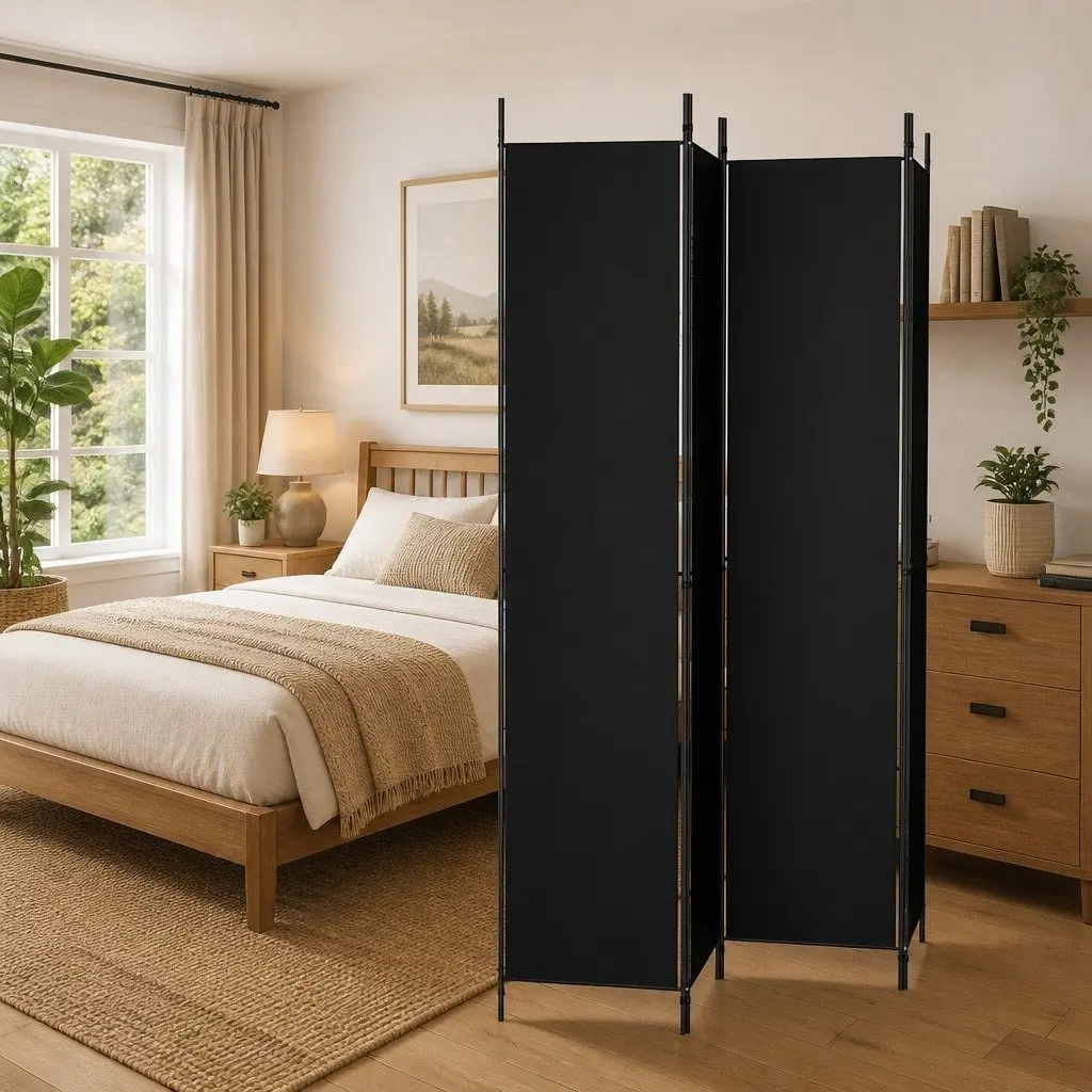 4-Panel Room Divider Screen Privacy Partition 200x220 cm Black Fabric Foldable