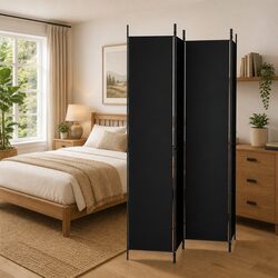 Reliable 4-Panel Room Divider: Black Fabric and Versatile Use