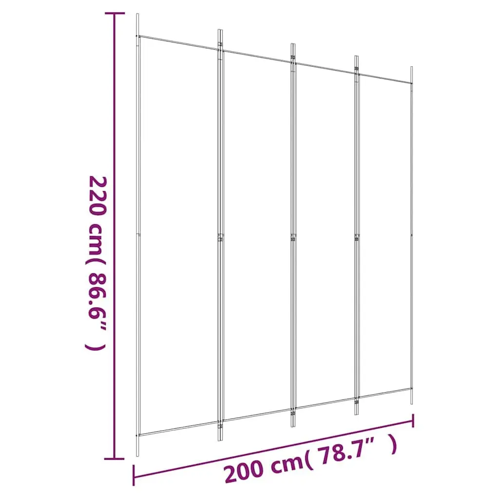 4-Panel Room Divider Screen Privacy Partition 200x220 cm Black Fabric Foldable
