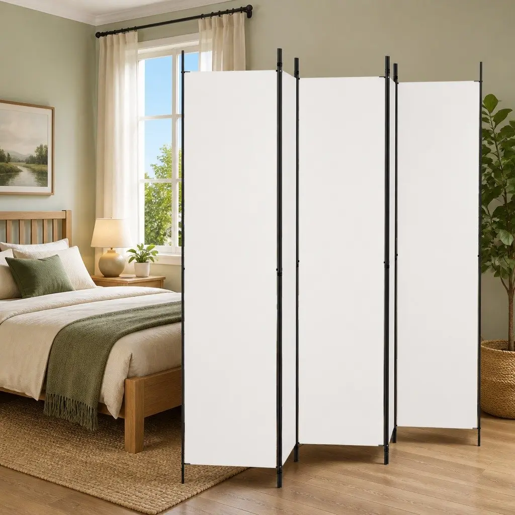 5-Panel Room Divider Folding Privacy Partition 250x220cm White Fabric