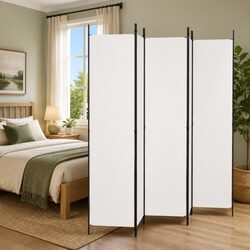 Functional 5-Panel Room Divider in White Fabric