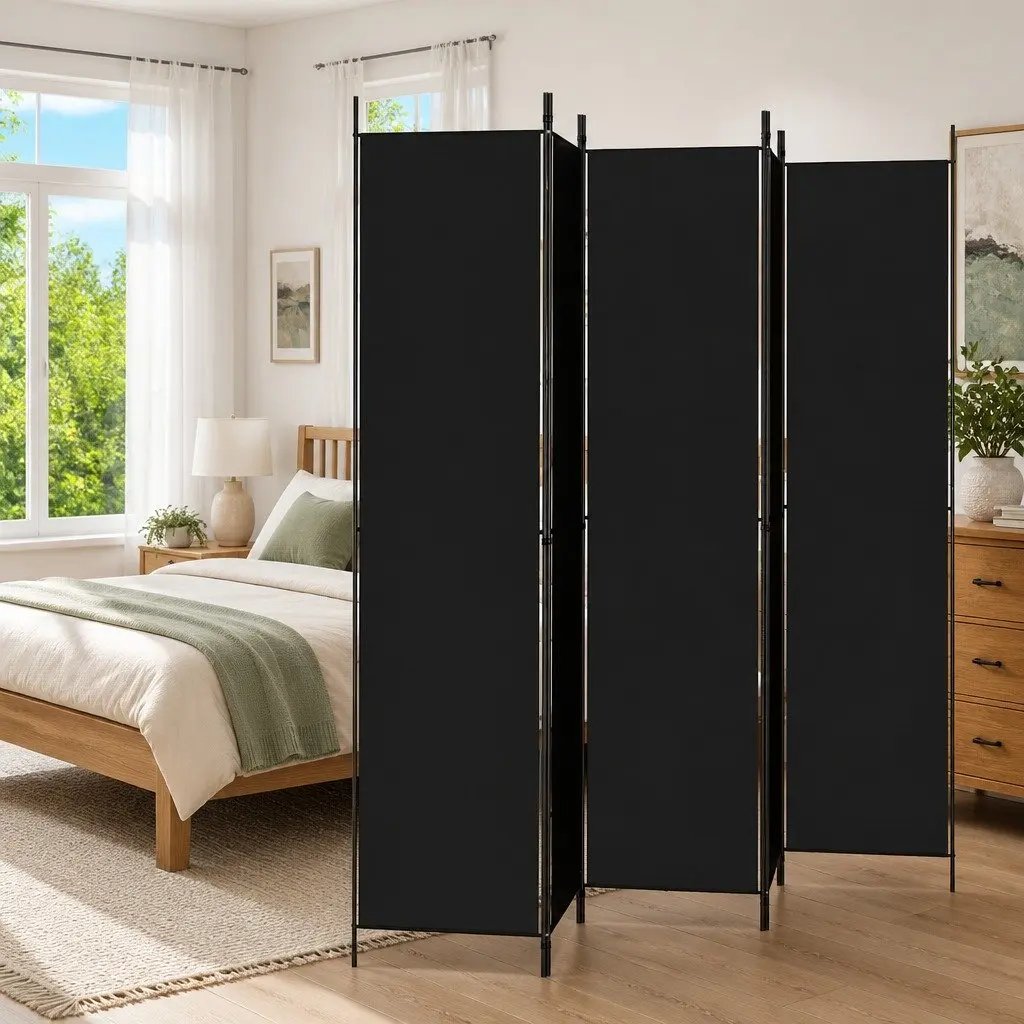Room Divider Screen 5-Panel Foldable Privacy Partition 250x220 cm Black Fabric