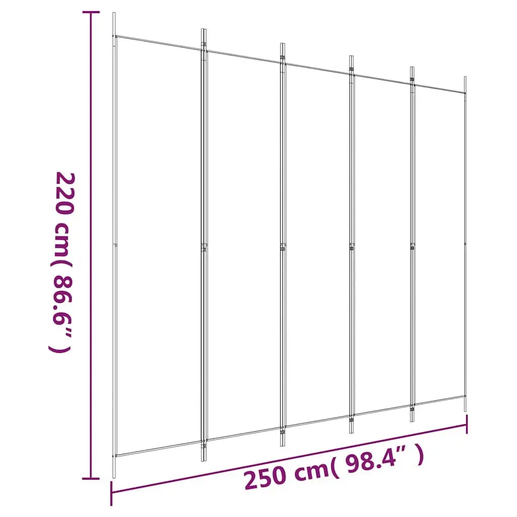 Room Divider Screen 5-Panel Foldable Privacy Partition 250x220 cm Black Fabric
